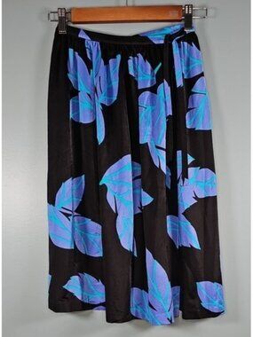 Vintage Black Tropical Floral Print Elisabeth Stewart Swim Wrap Skirt